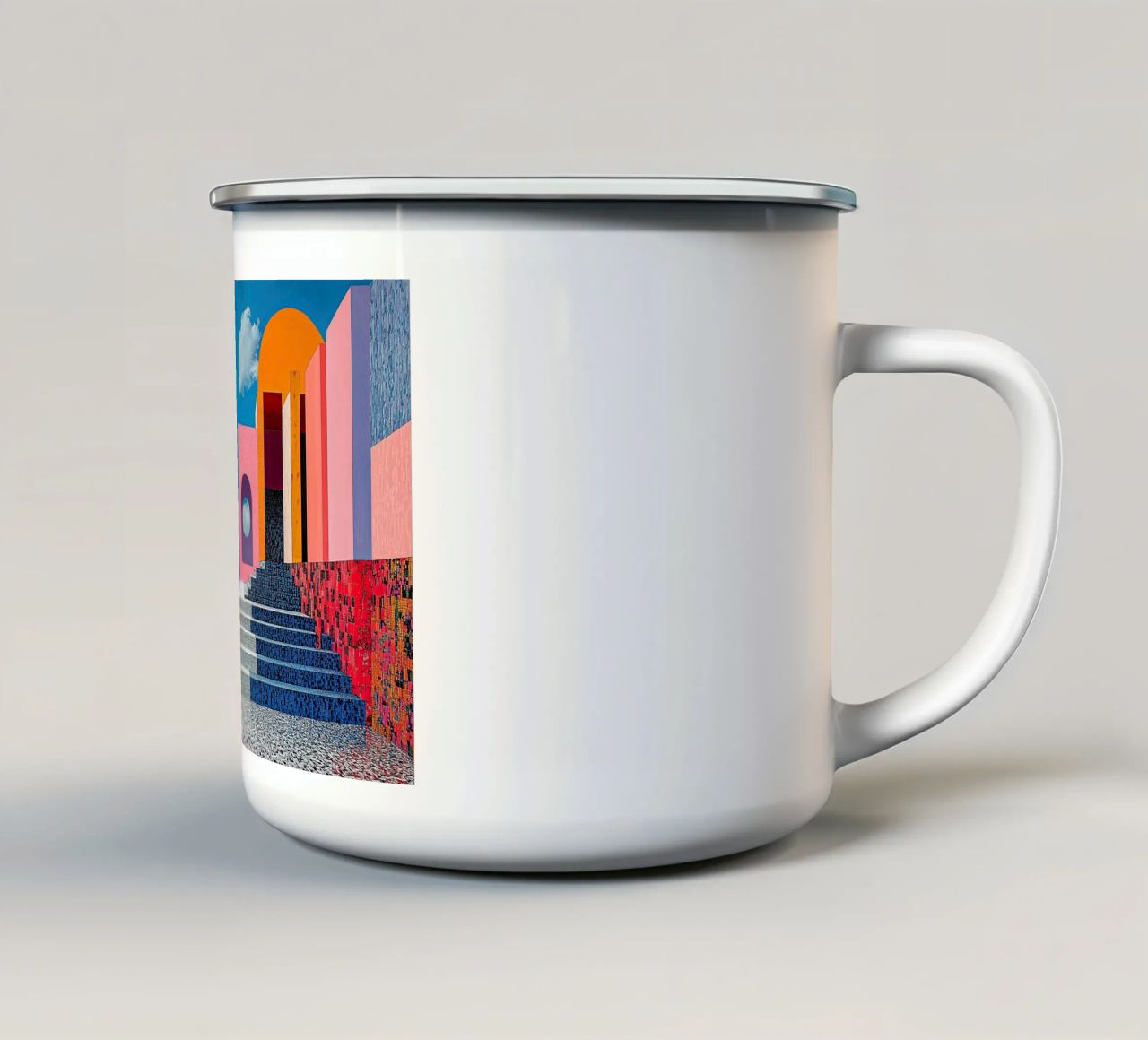 Surrealismus Architektur Design Geometrie Emaille Tasse von Nikis Art Studio