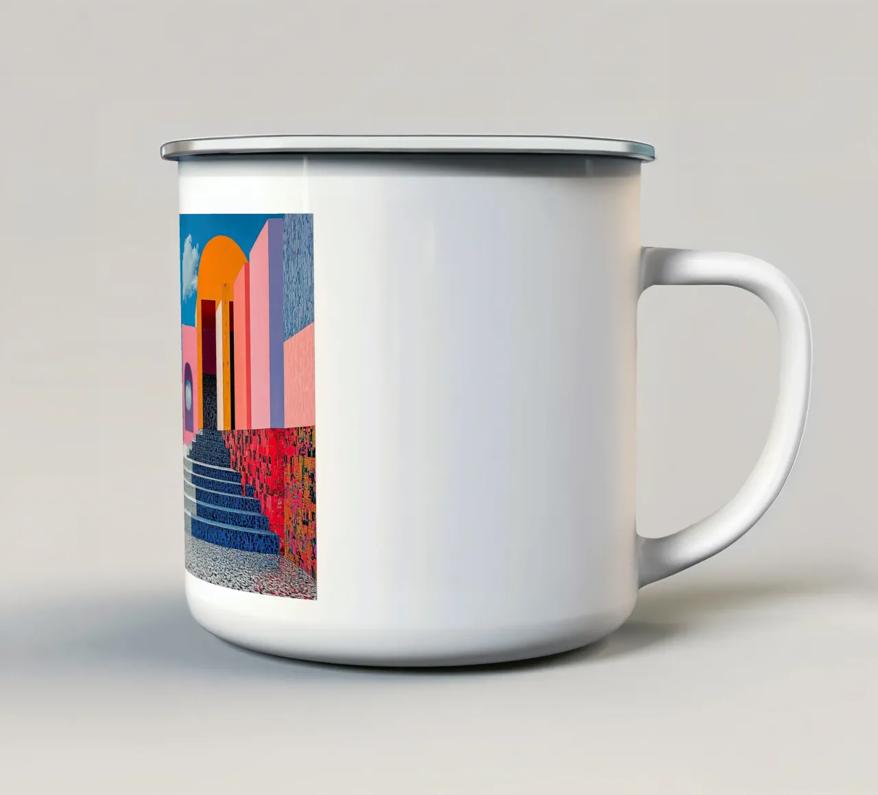 Surrealismus Architektur Design Geometrie Emaille Tasse von Nikis Art Studio
