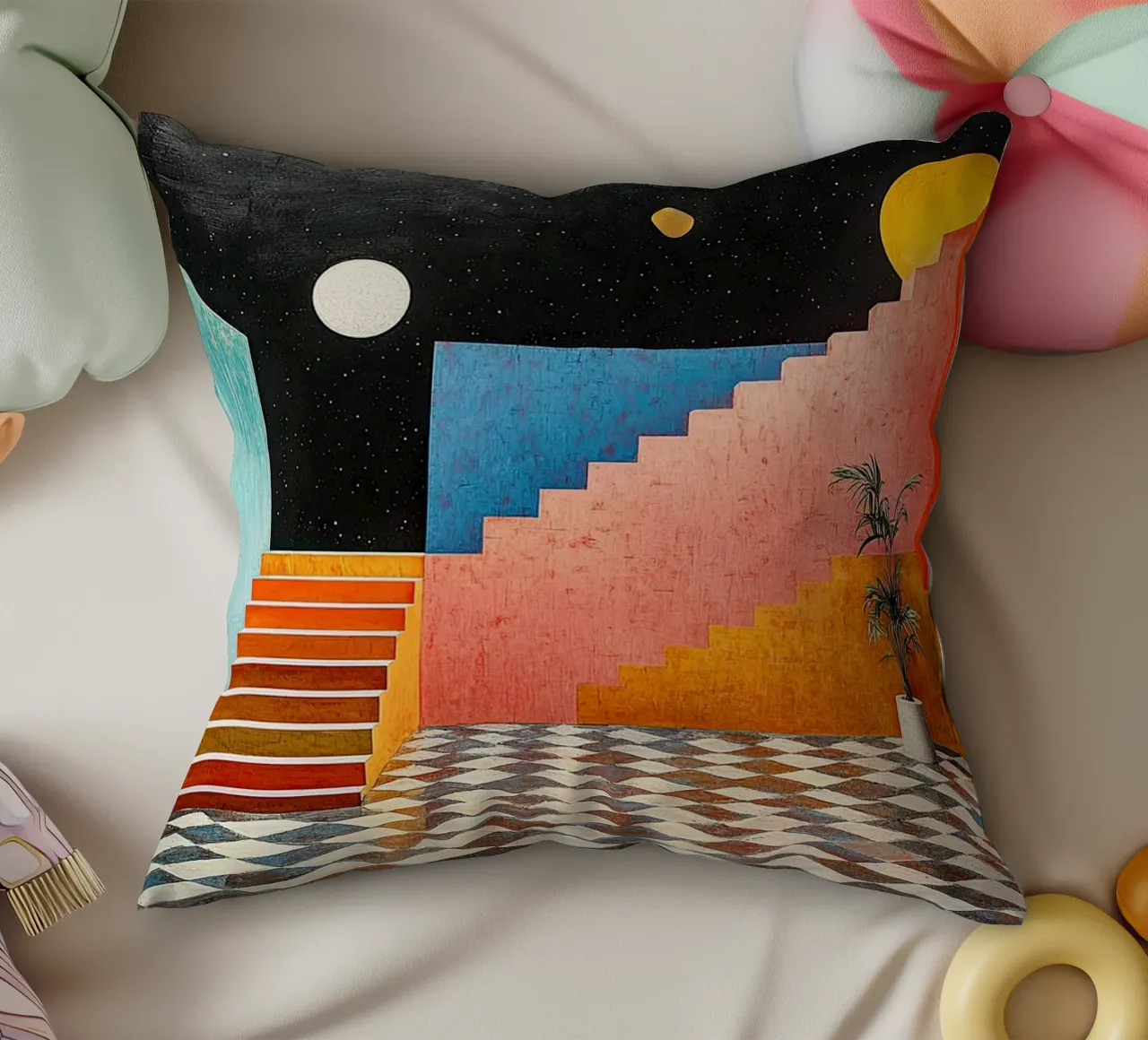 Surrealism Architecture Design Geometry decorative cushion by Nikis Art Studio
