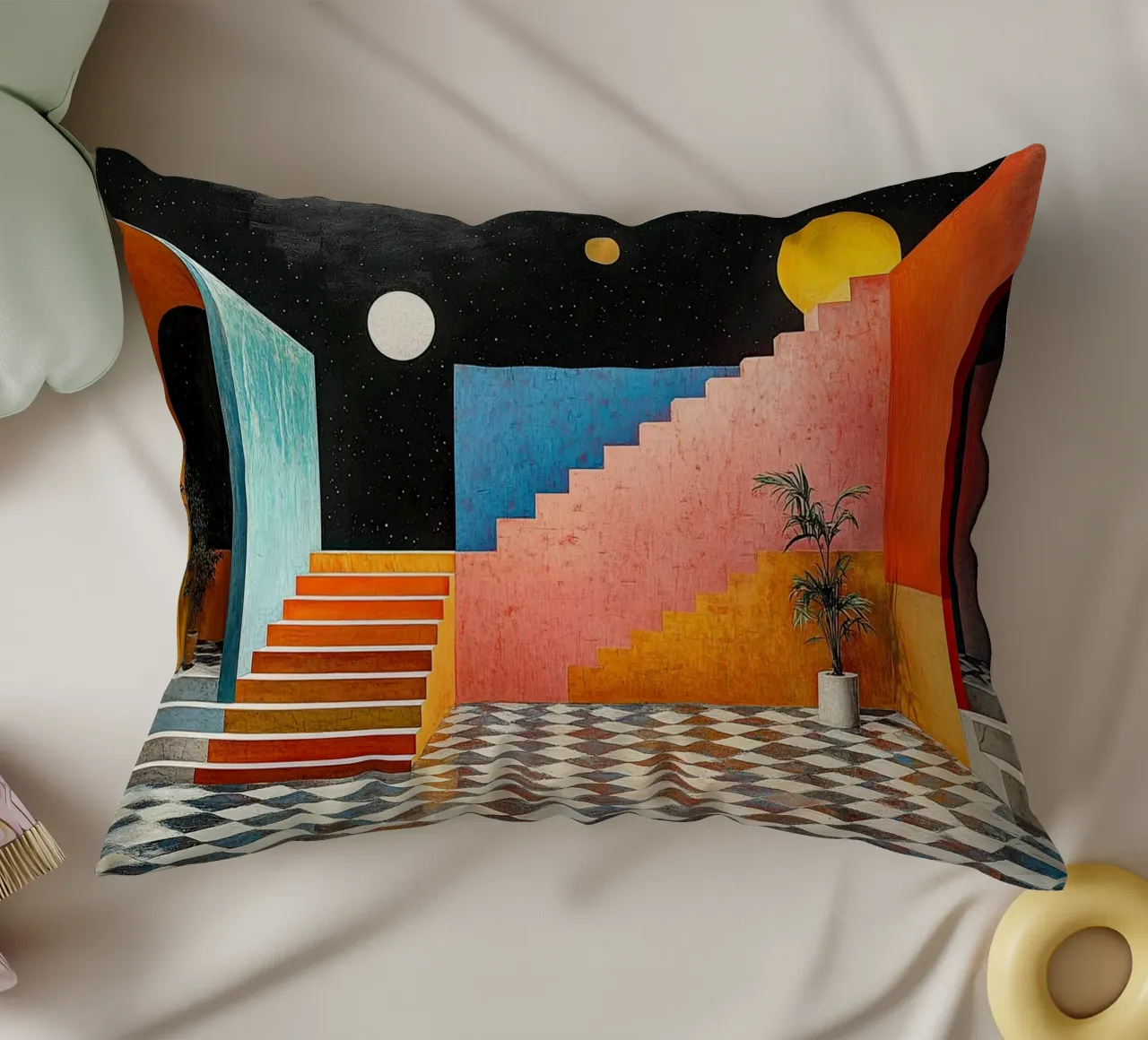 Surrealism Architecture Design Geometry decorative cushion by Nikis Art Studio