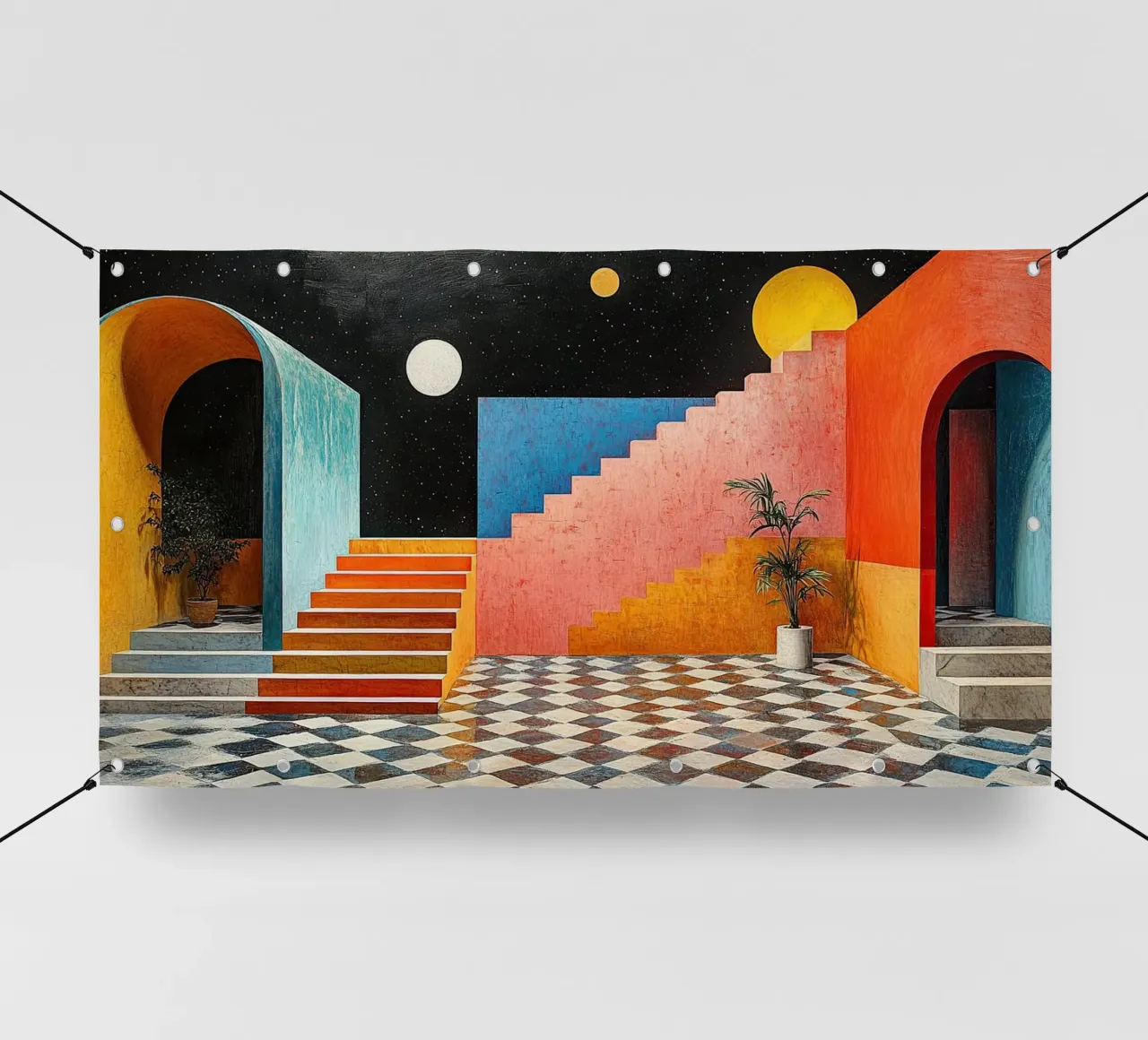 Surrealismus Architektur Design Geometrie PVC Plane von Nikis Art Studio