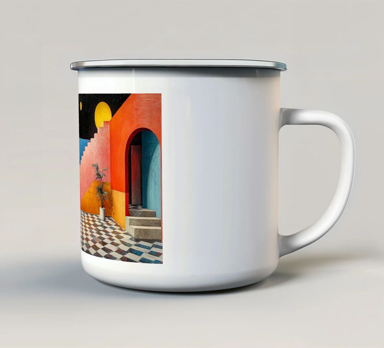 Surrealismus Architektur Design Geometrie Emaille Tasse von Nikis Art Studio