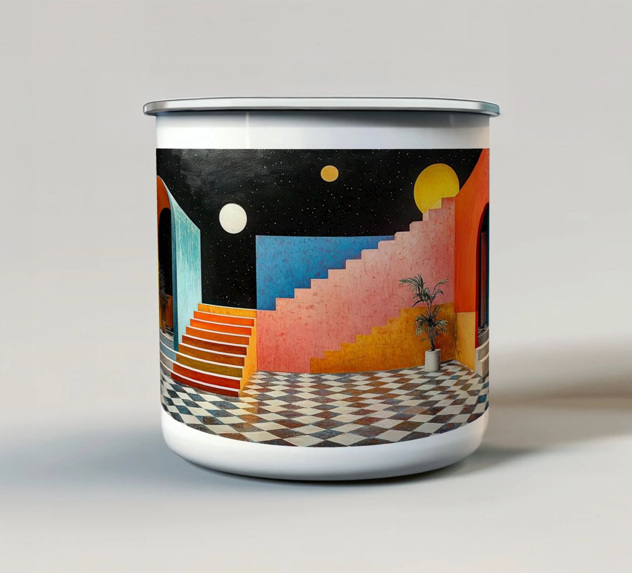 Surrealismus Architektur Design Geometrie Emaille Tasse von Nikis Art Studio