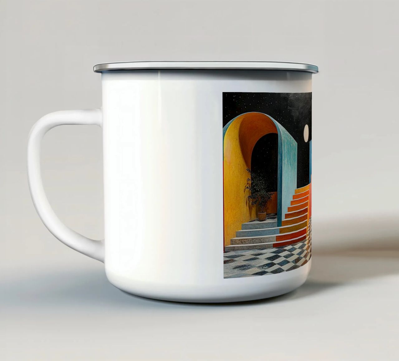 Surrealismus Architektur Design Geometrie Emaille Tasse von Nikis Art Studio
