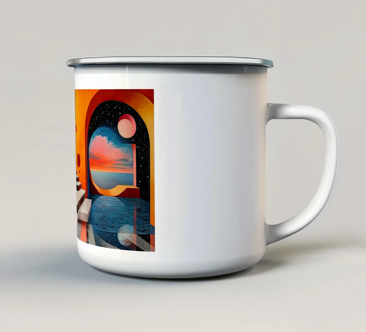 Surrealismus Architektur Design Geometrie Emaille Tasse von Nikis Art Studio