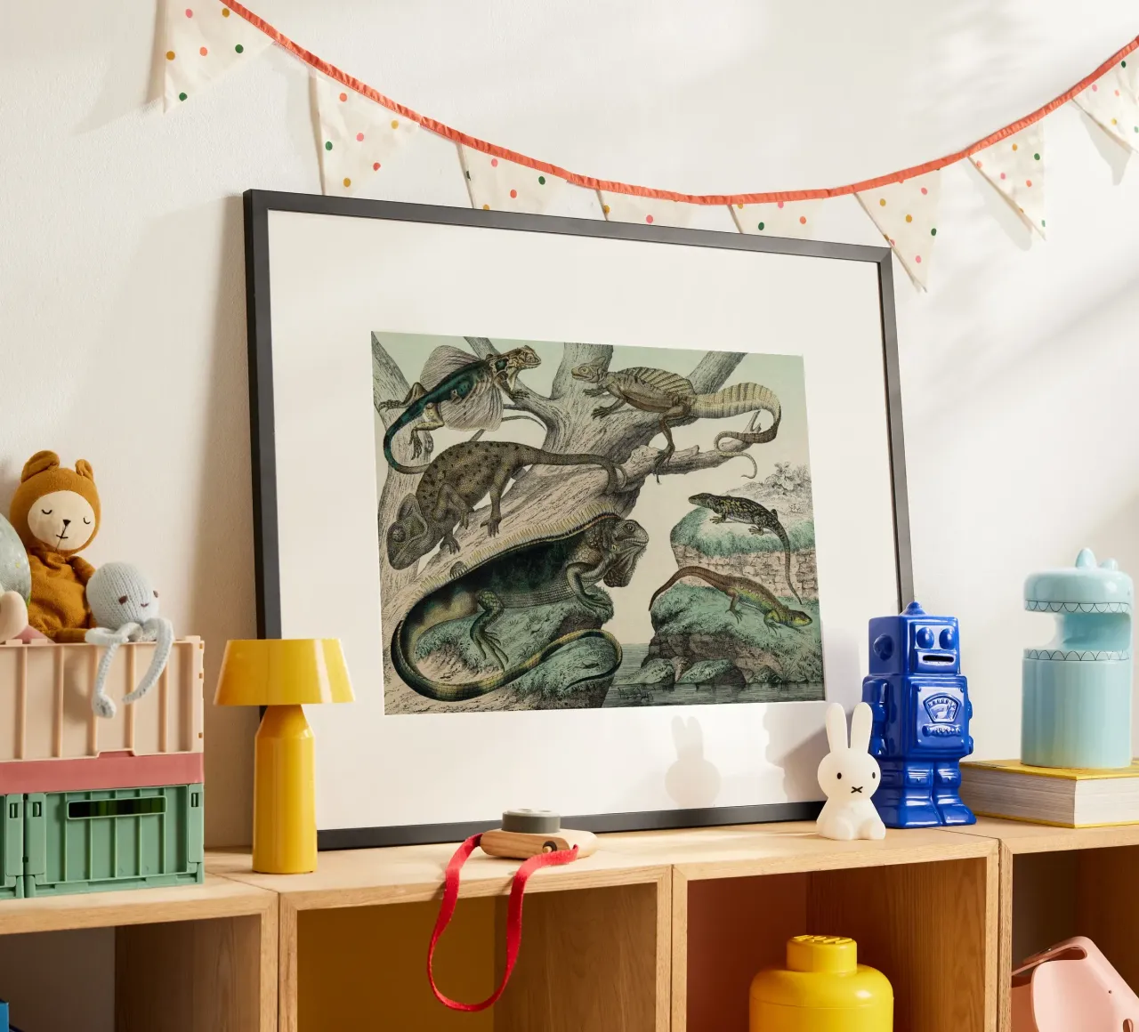 Vintage Schubert 1 Echsen 5 poster con telaio in legno da Vintage Print Collection