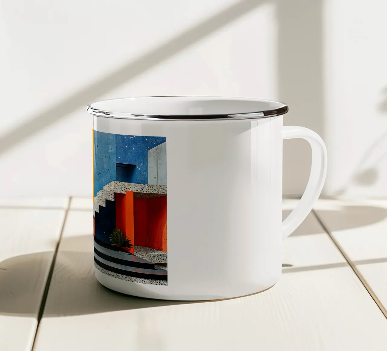 Surrealismus Architektur Design Geometrie Emaille Tasse von Nikis Art Studio