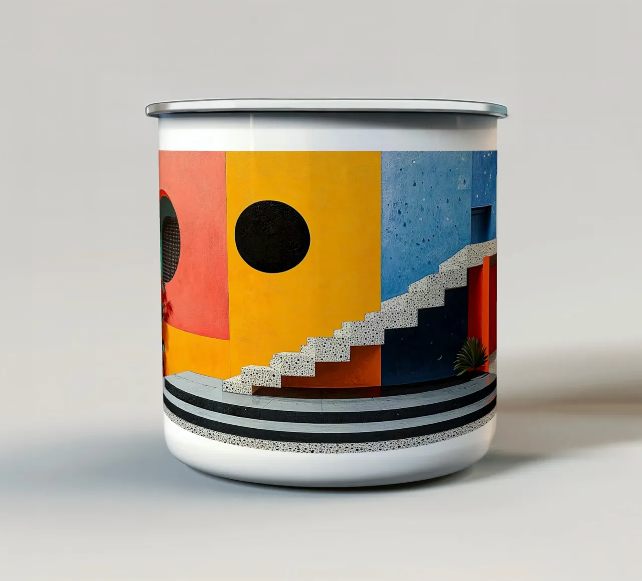 Surrealismus Architektur Design Geometrie Emaille Tasse von Nikis Art Studio