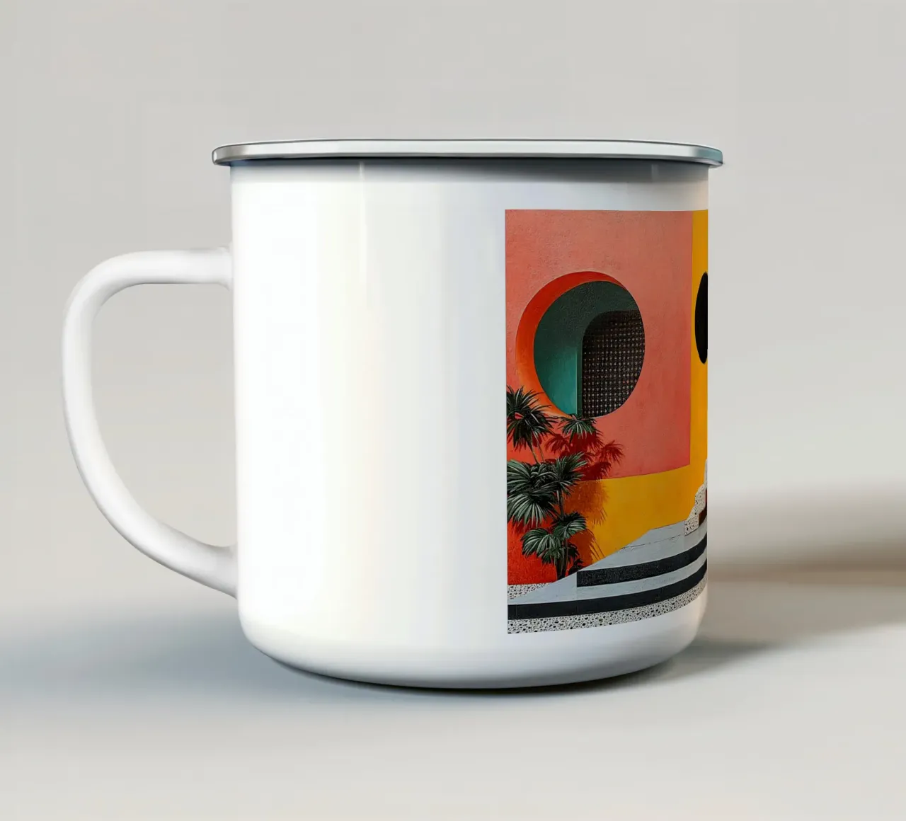 Surrealismus Architektur Design Geometrie Emaille Tasse von Nikis Art Studio