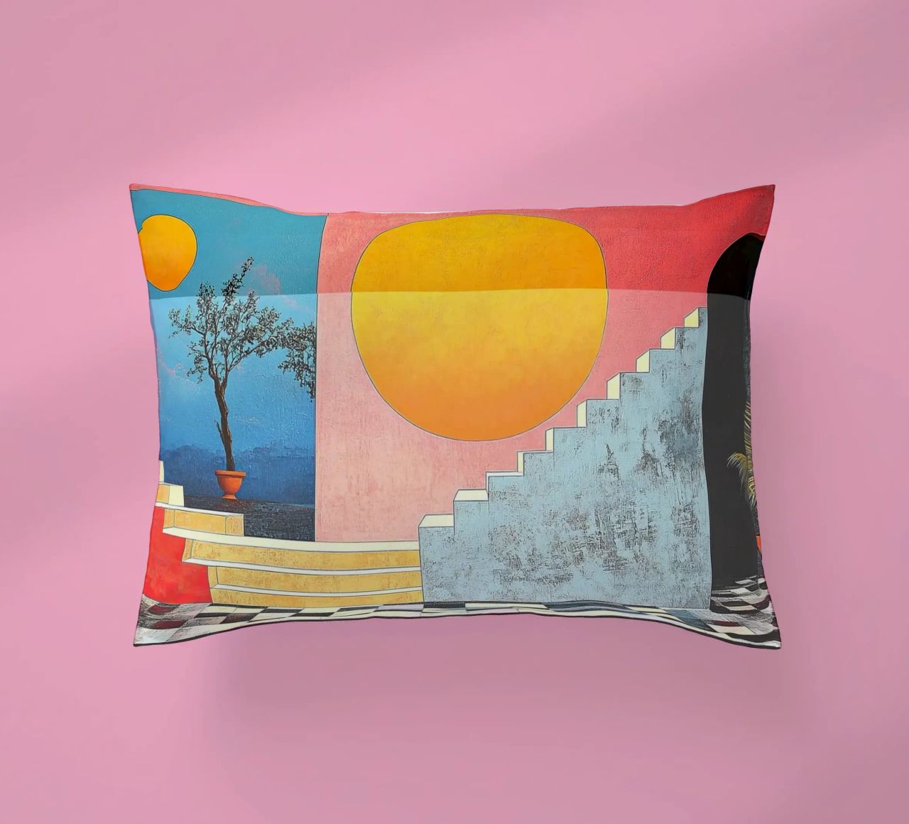 Surrealism Architecture Design Geometry decorative cushion by Nikis Art Studio