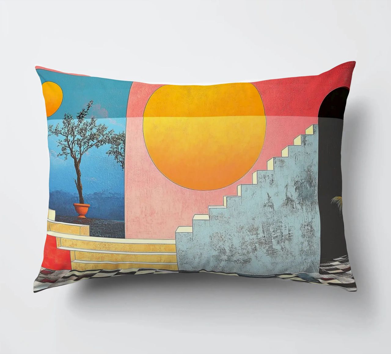 Surrealism Architecture Design Geometry decorative cushion by Nikis Art Studio