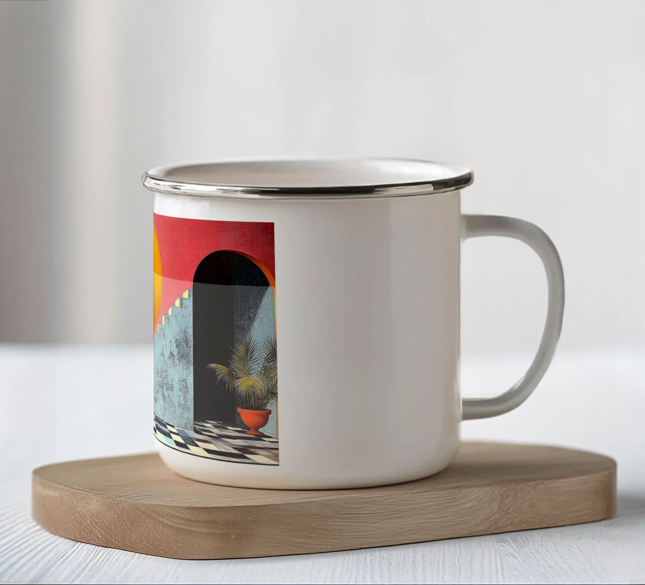 Surrealism Architecture Design Geometry enamel mug by Nikis Art Studio