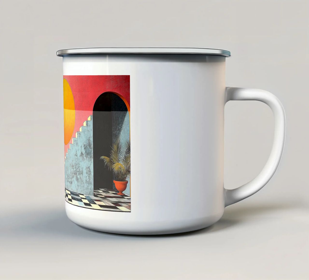 Surrealism Architecture Design Geometry enamel mug by Nikis Art Studio