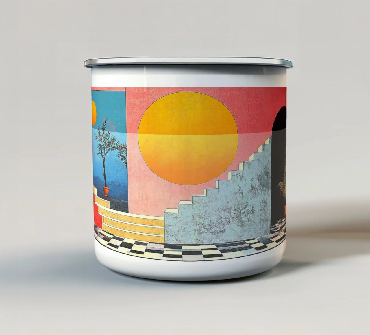 Surrealism Architecture Design Geometry enamel mug by Nikis Art Studio
