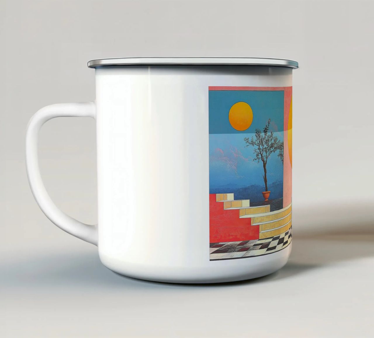 Surrealism Architecture Design Geometry enamel mug by Nikis Art Studio