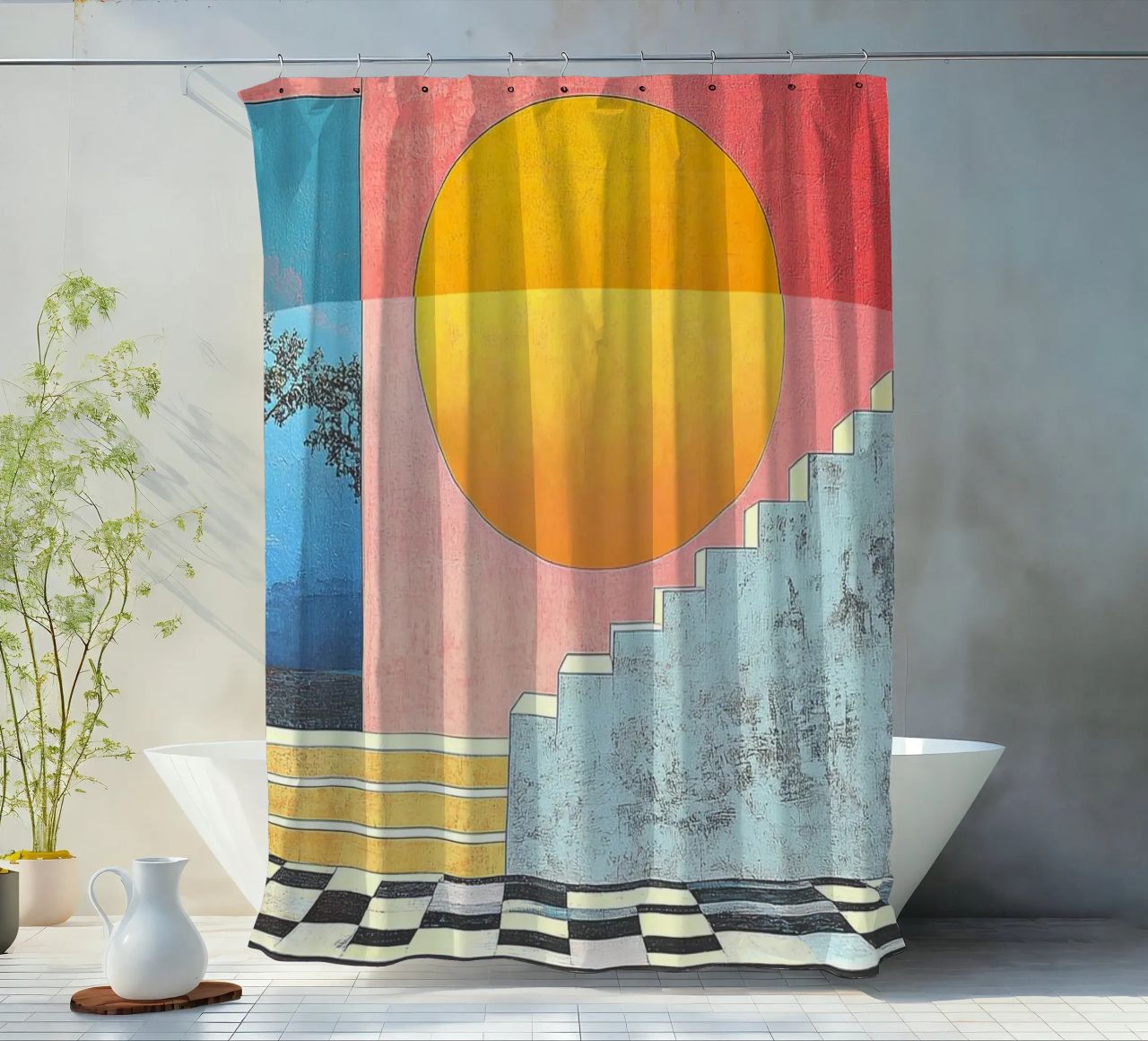 Surrealism Architecture Design Geometry shower curtain by Nikis Art Studio