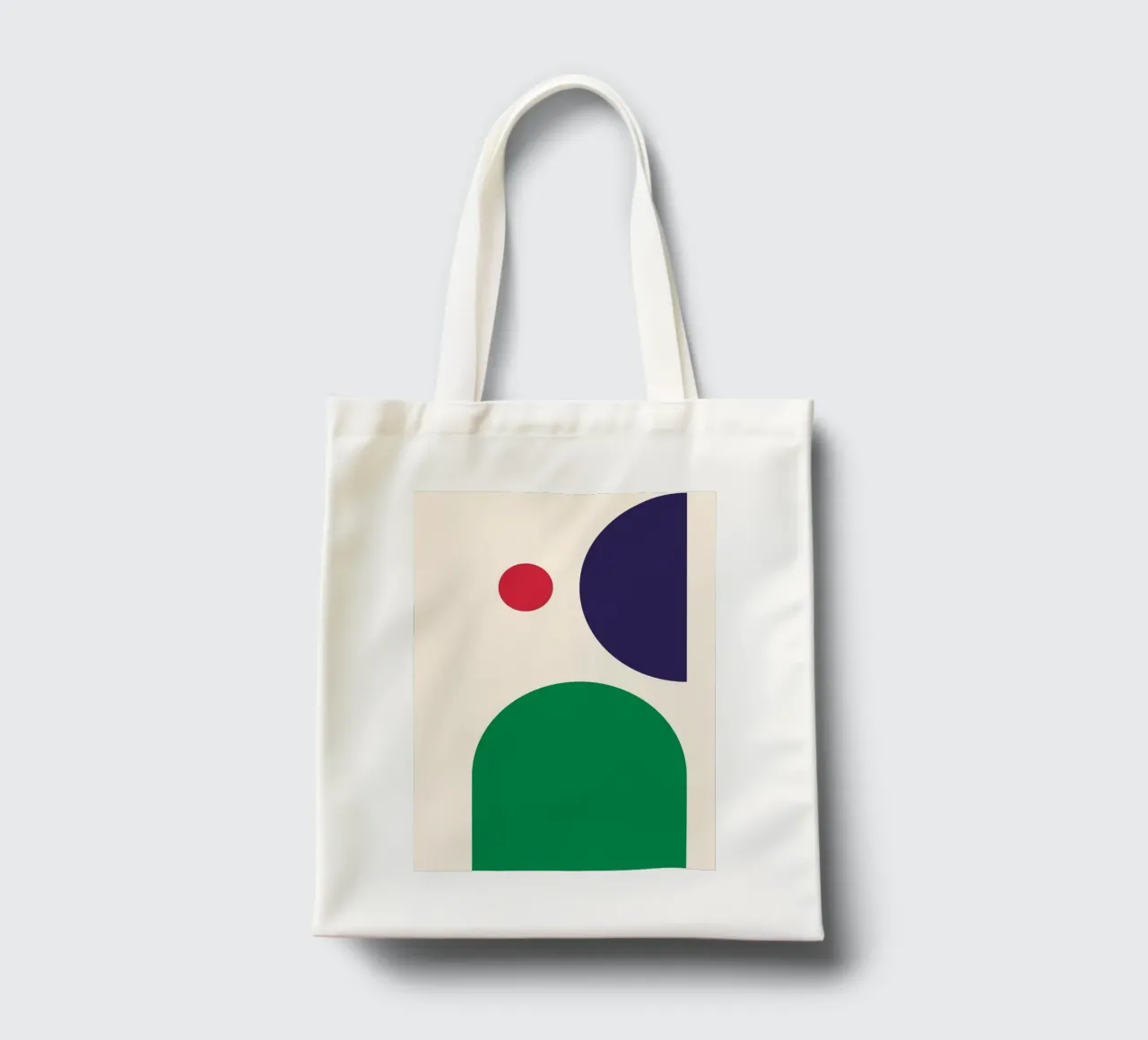 Dynamic Bauhaus Geometric Art Print – Bold Blue, Red & Green borsa in juta da PrintCessStudio