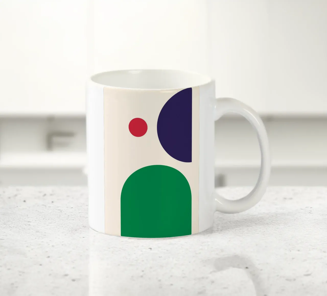 Dynamic Bauhaus Geometric Art Print – Bold Blue, Red & Green tazza in ceramica da PrintCessStudio
