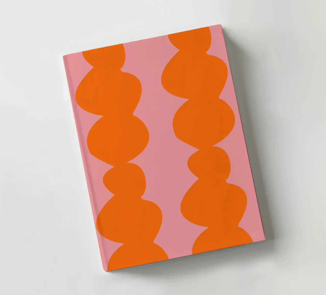Flowing Orange Organic Shapes on Pink – Abstract Art Print notebook by PrintCessStudio