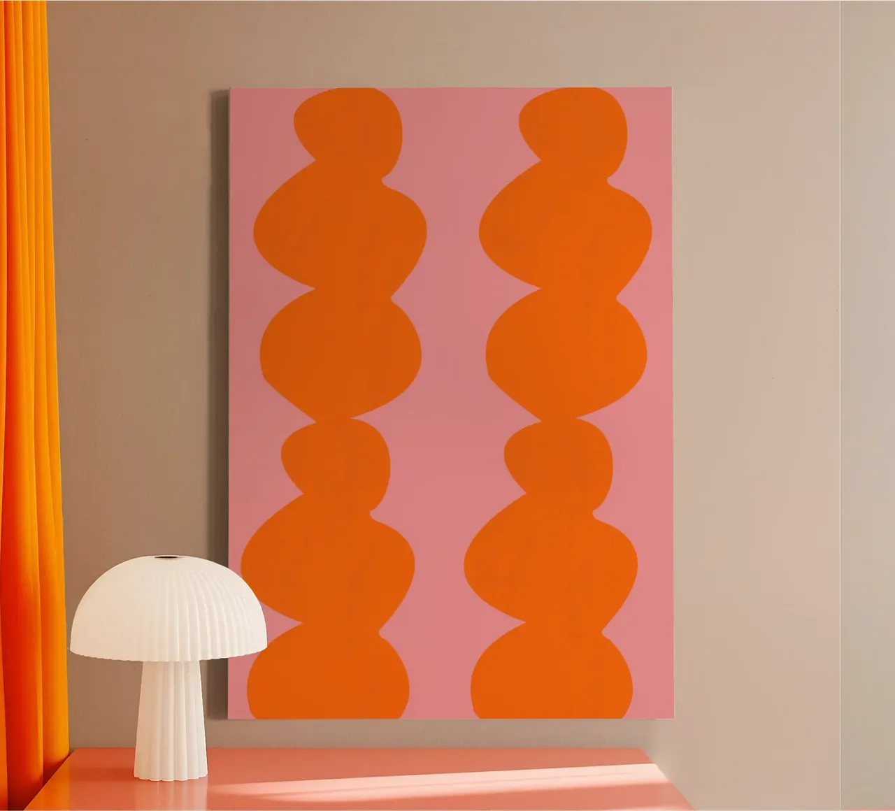 Flowing Orange Organic Shapes on Pink – Abstract Art Print canvas by PrintCessStudio