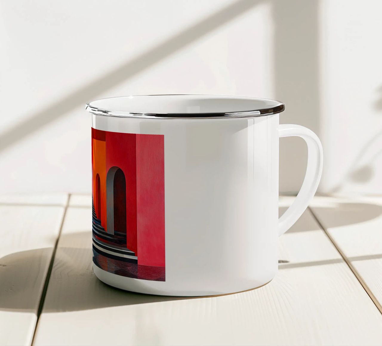Surrealismus Architektur Design Geometrie Emaille Tasse von Nikis Art Studio
