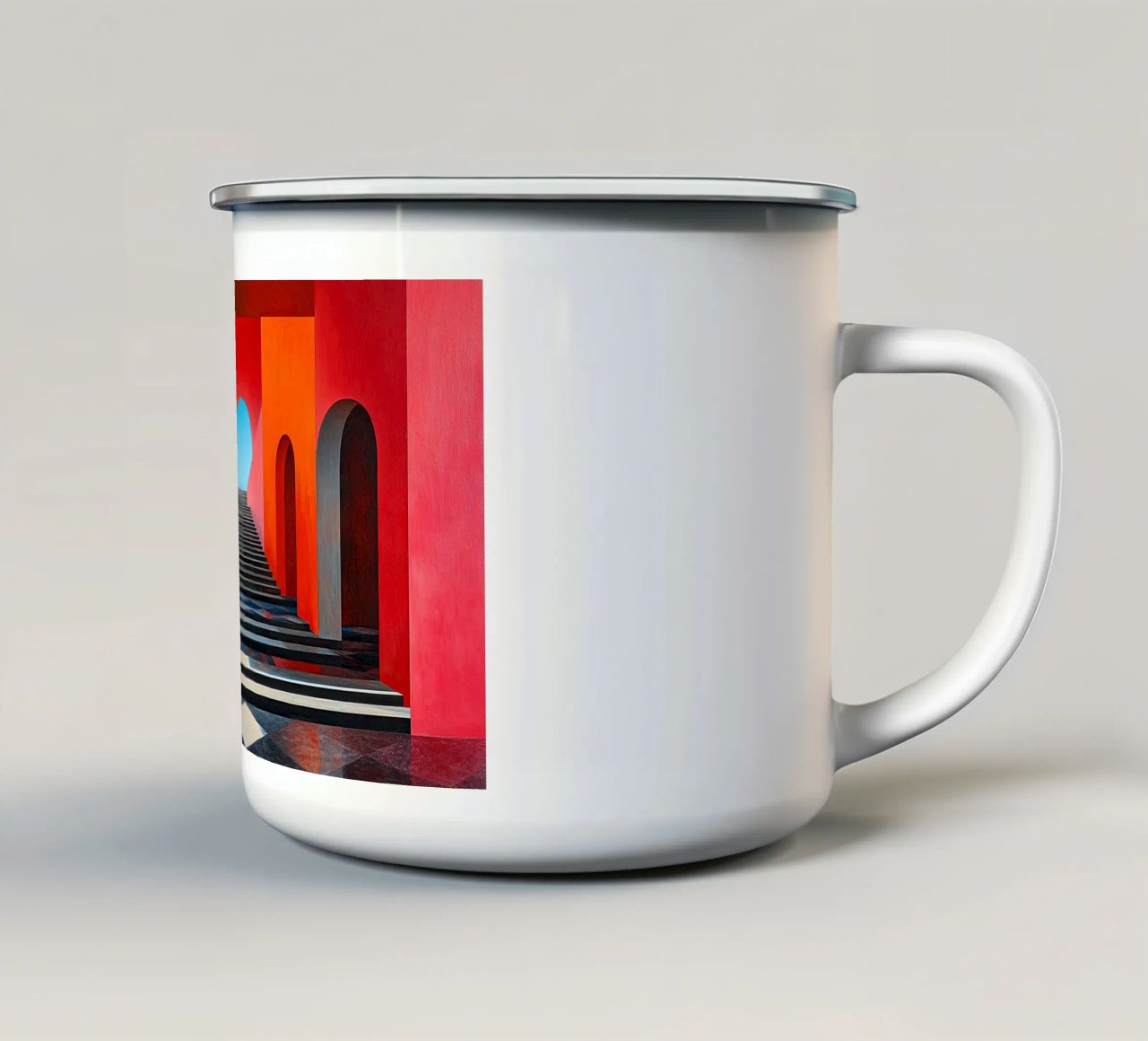 Surrealismus Architektur Design Geometrie Emaille Tasse von Nikis Art Studio