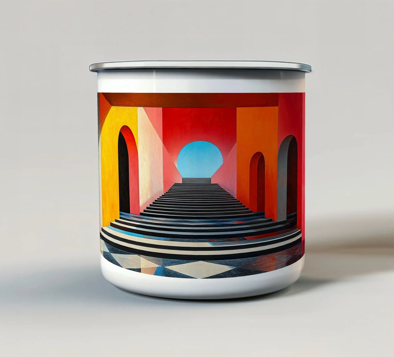 Surrealismus Architektur Design Geometrie Emaille Tasse von Nikis Art Studio