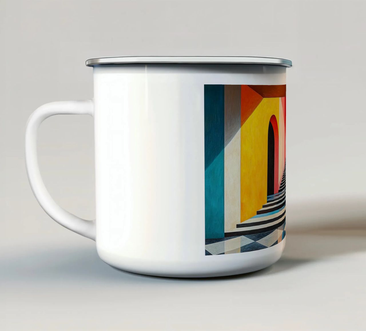 Surrealismus Architektur Design Geometrie Emaille Tasse von Nikis Art Studio