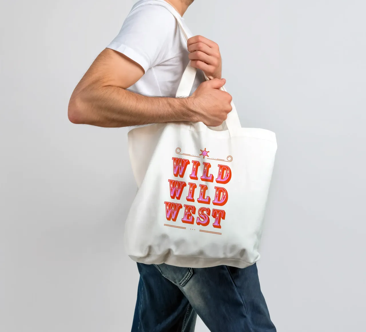 Retro Wild West Typography Art in Pink borsa in juta da showmemars