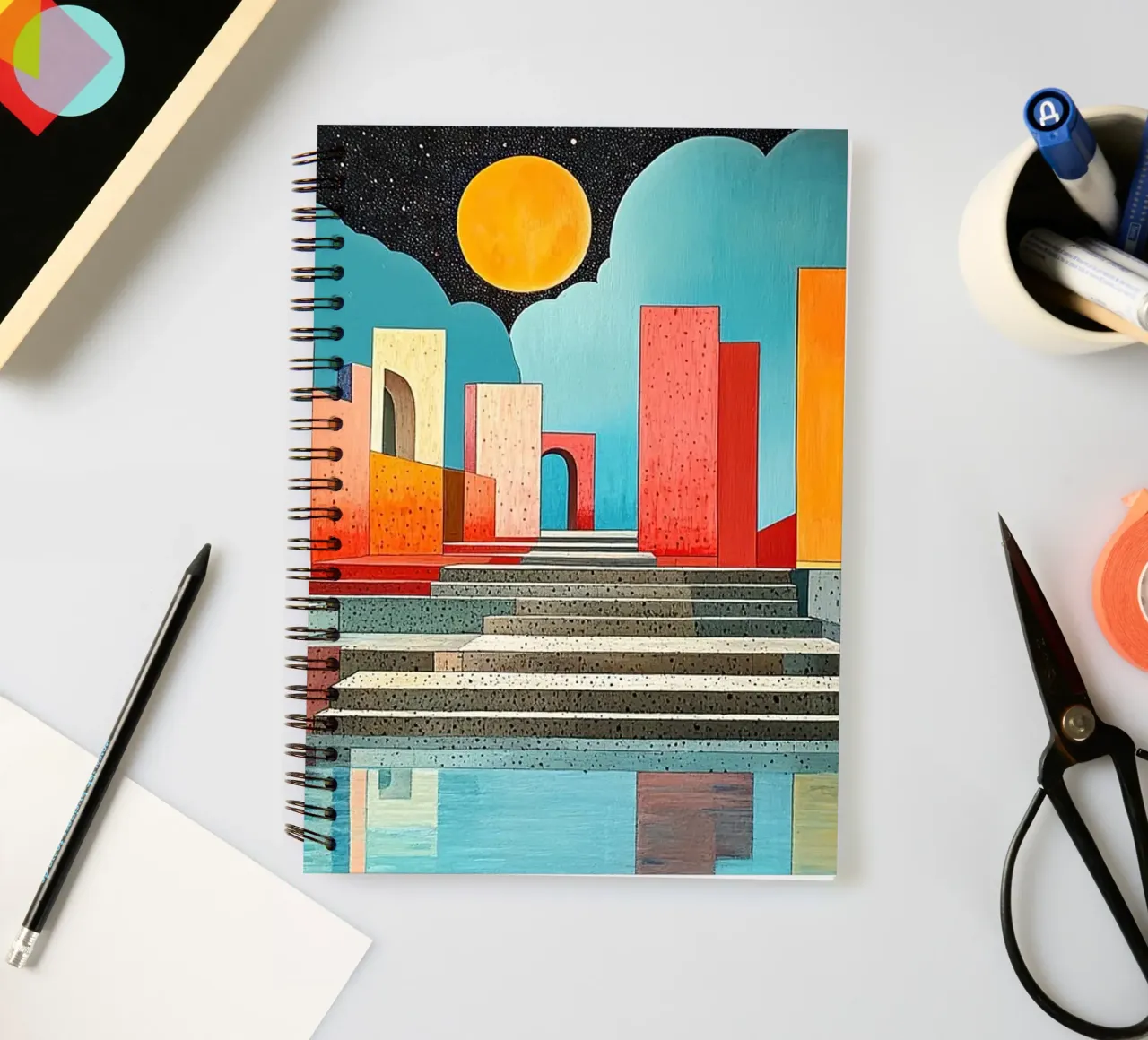 Surrealism Architecture Design Geometry spiral notebook by Nikis Art Studio