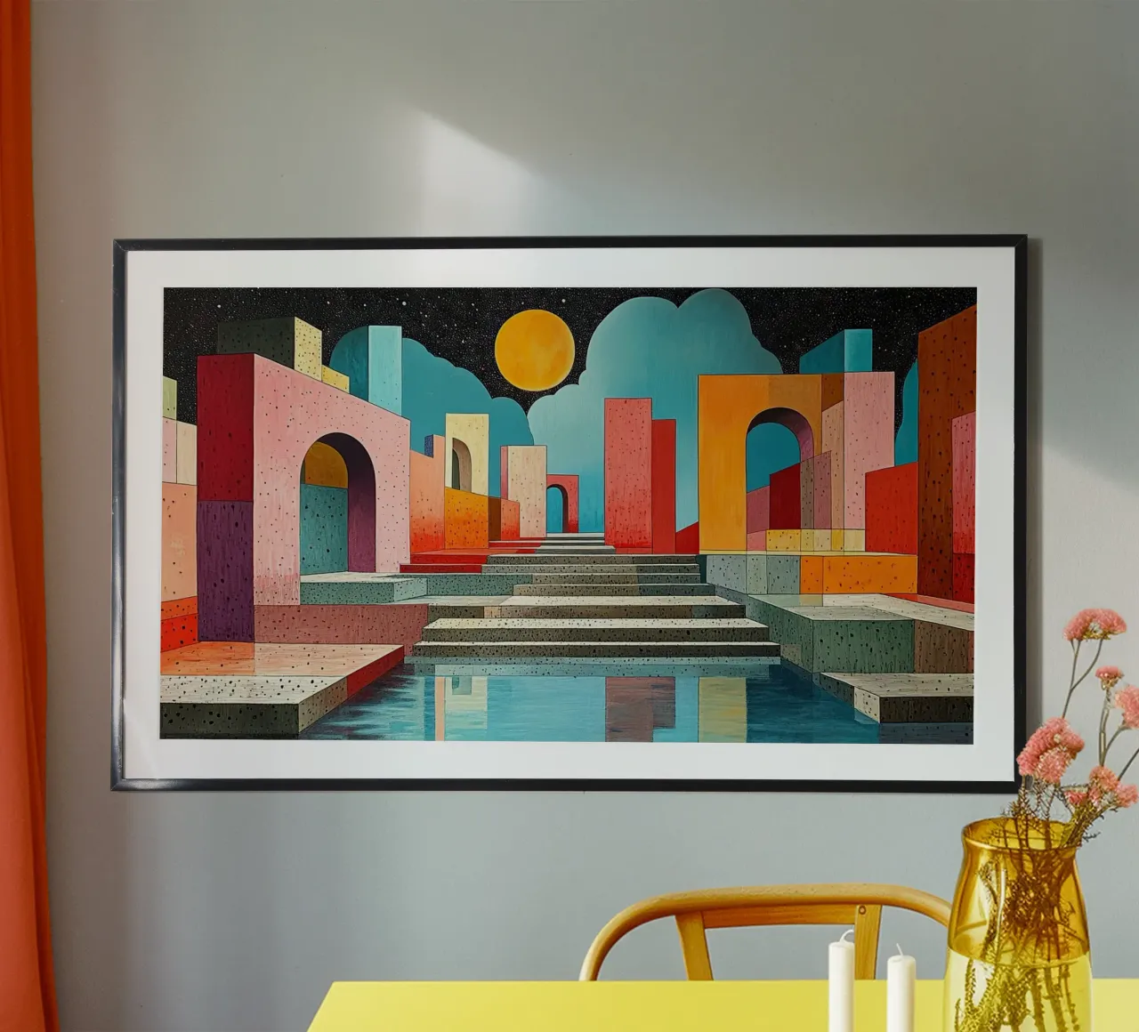 Surrealismo Architettura Design Geometria poster con telaio in legno da Nikis Art Studio