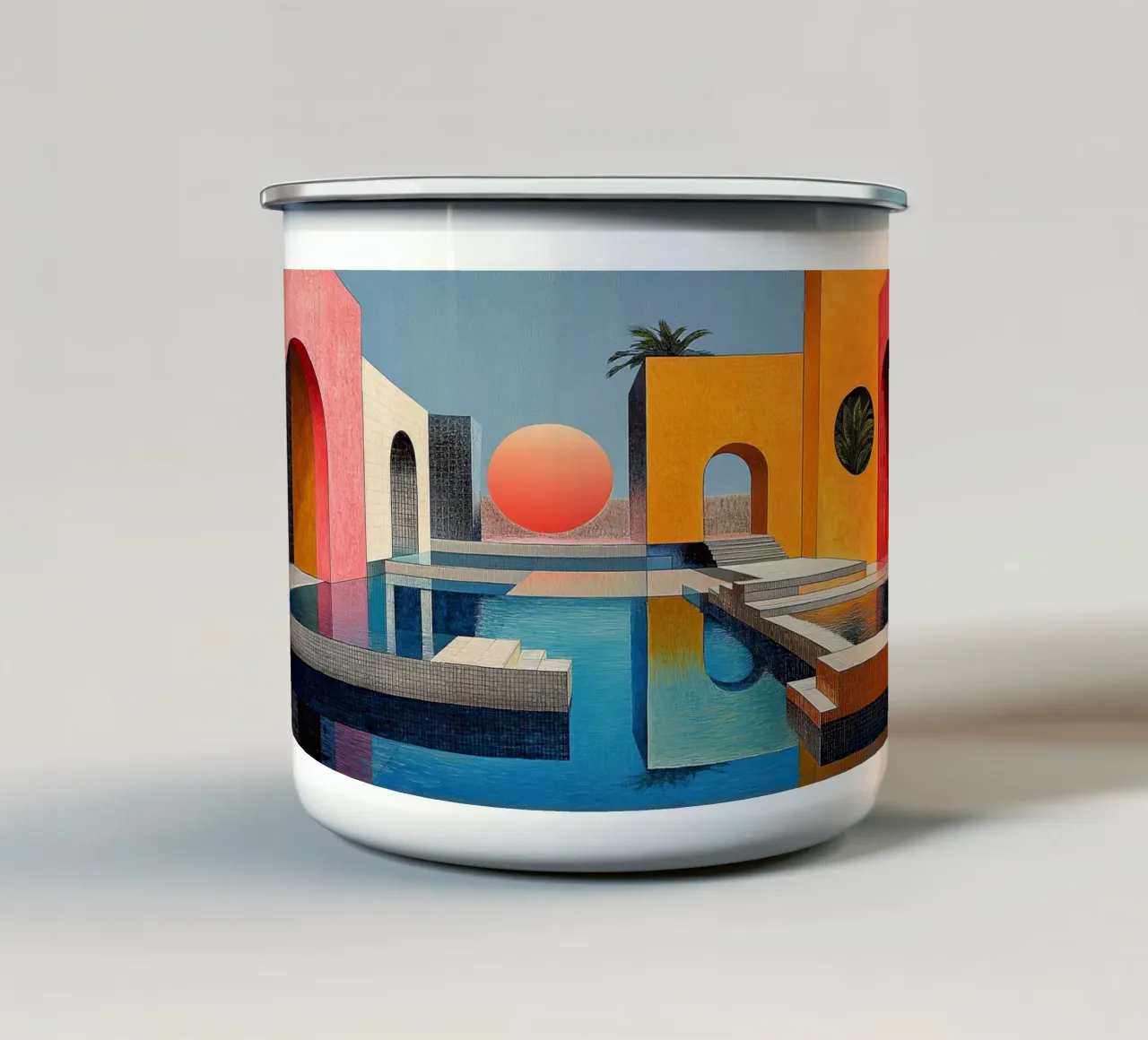 Surrealismus Architektur Design Geometrie Emaille Tasse von Nikis Art Studio