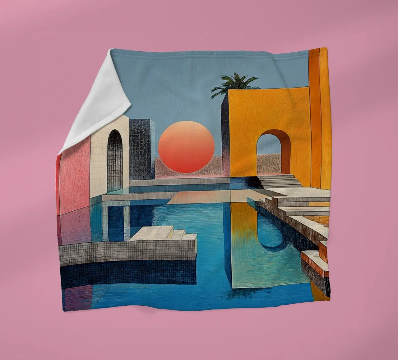 Surrealism Architecture Design Geometry fleece blanket by Nikis Art Studio