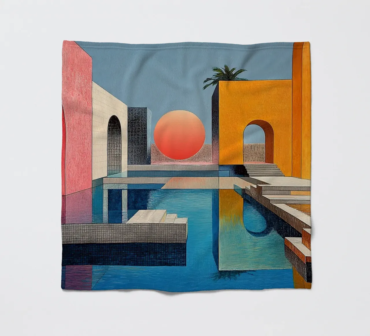 Surrealism Architecture Design Geometry fleece blanket by Nikis Art Studio