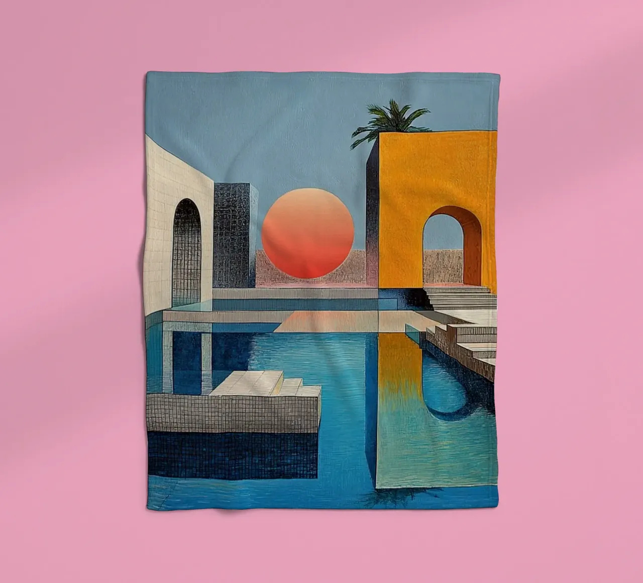 Surrealism Architecture Design Geometry fleece blanket by Nikis Art Studio