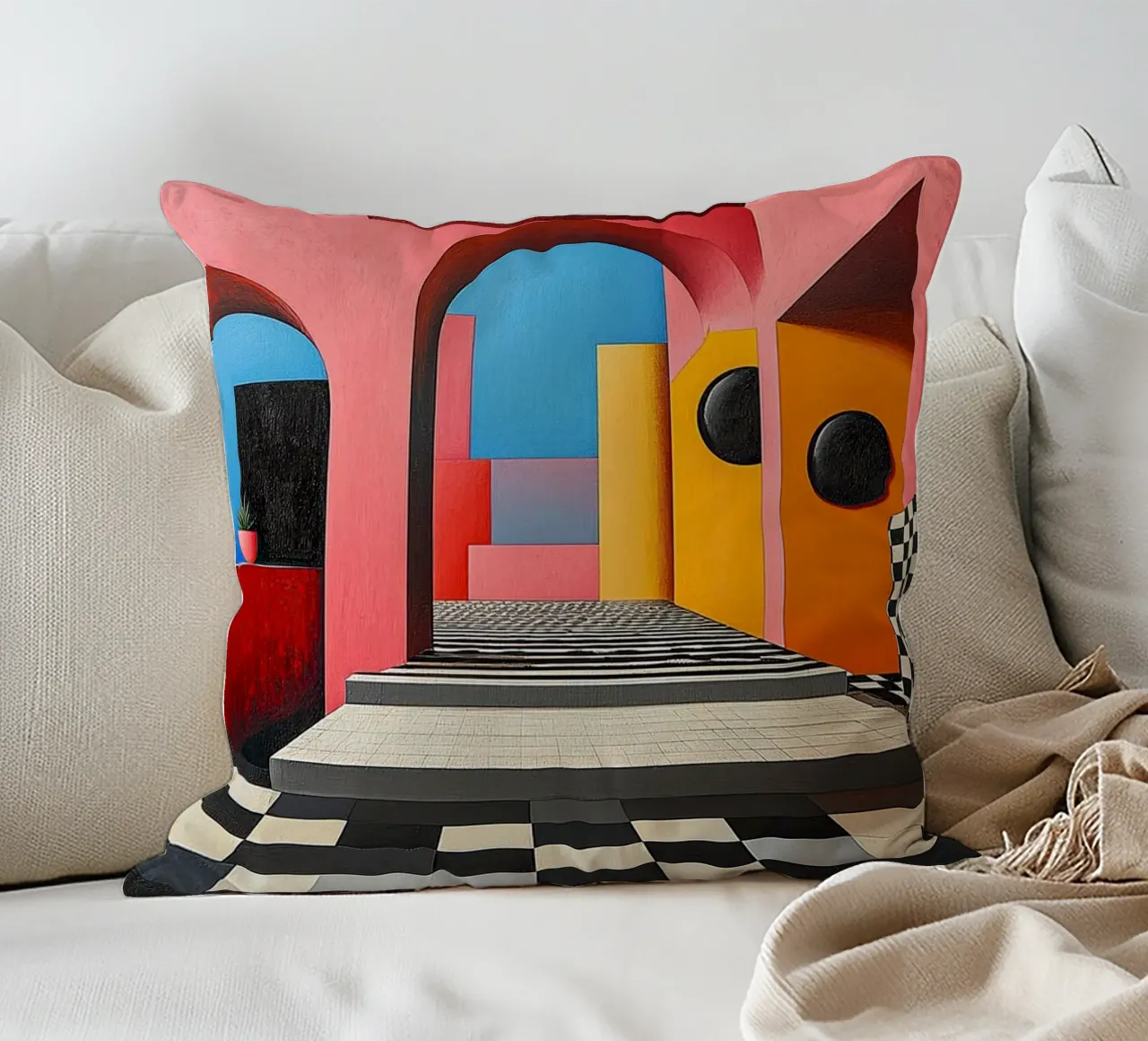 Surrealism Architecture Design Geometry decorative cushion by Nikis Art Studio