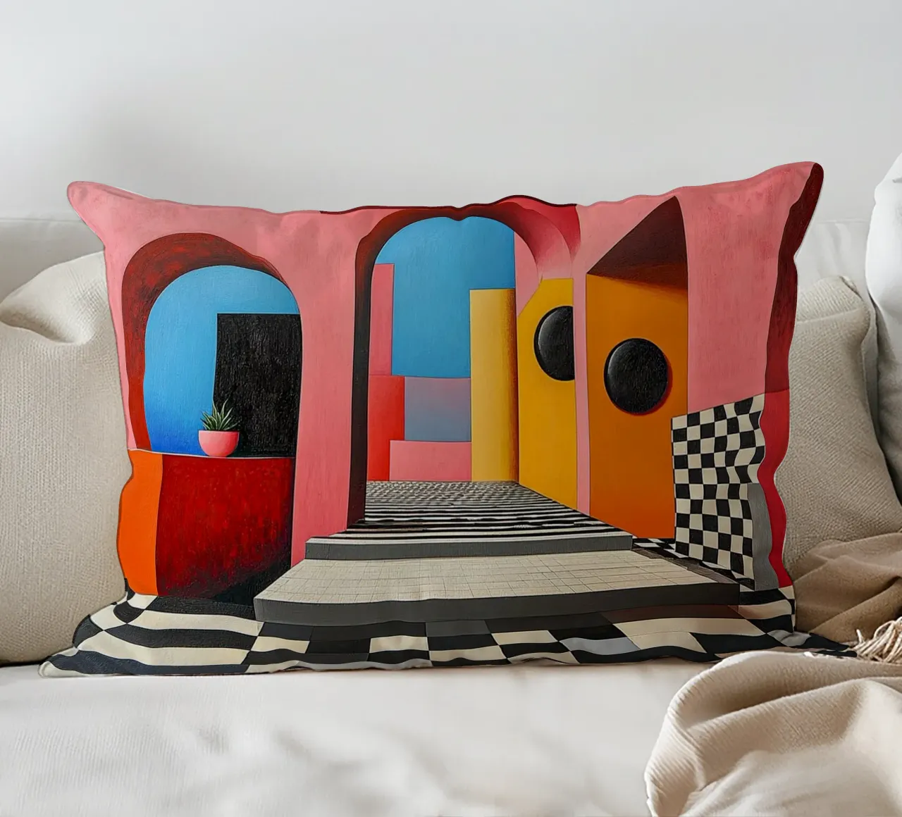 Surrealism Architecture Design Geometry decorative cushion by Nikis Art Studio