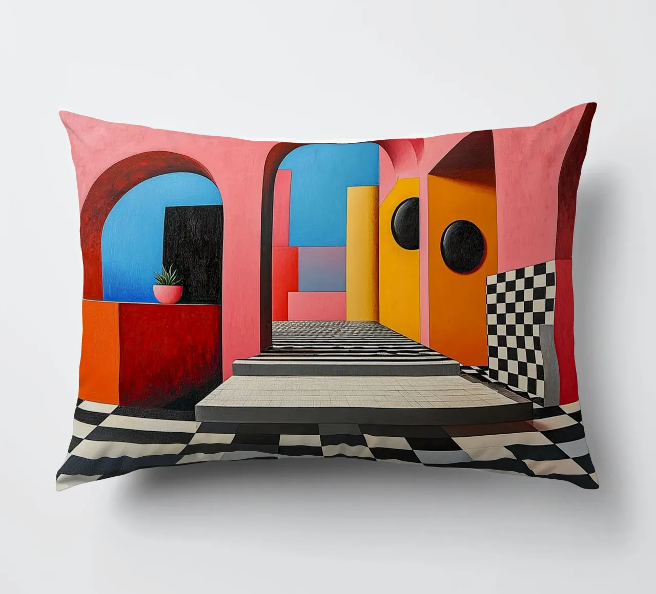 Surrealism Architecture Design Geometry decorative cushion by Nikis Art Studio