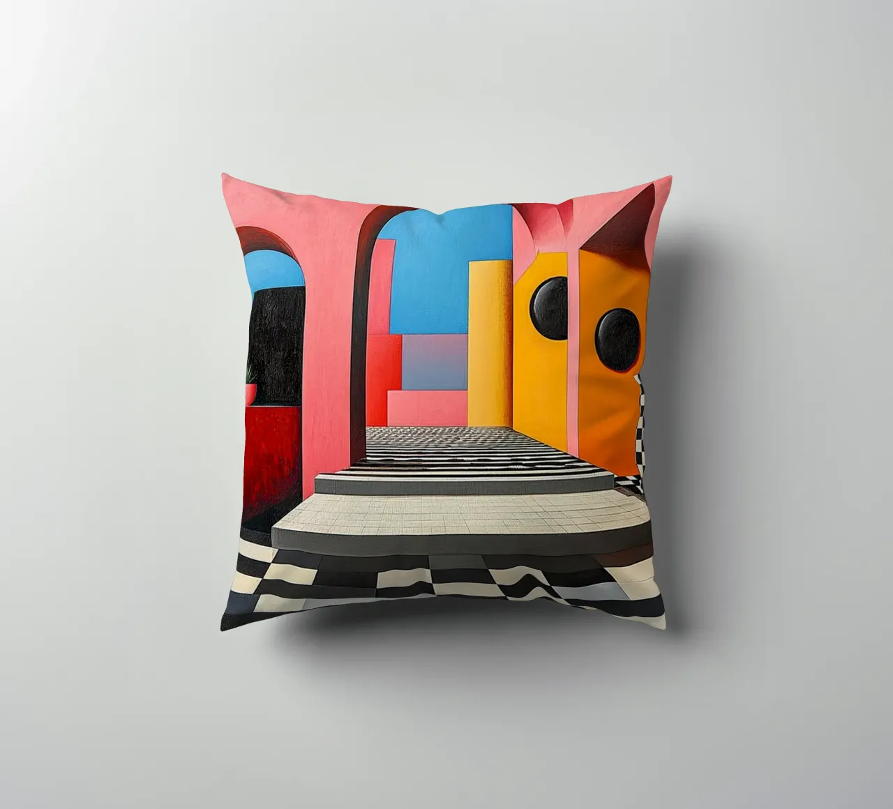 Surrealism Architecture Design Geometry decorative cushion by Nikis Art Studio