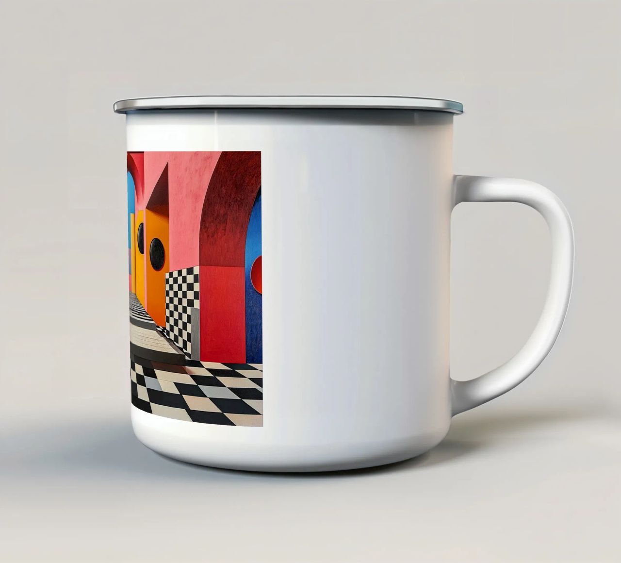 Surrealismus Architektur Design Geometrie Emaille Tasse von Nikis Art Studio