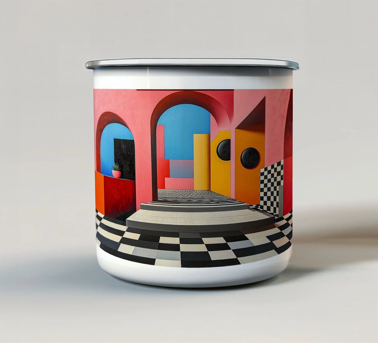 Surrealismus Architektur Design Geometrie Emaille Tasse von Nikis Art Studio