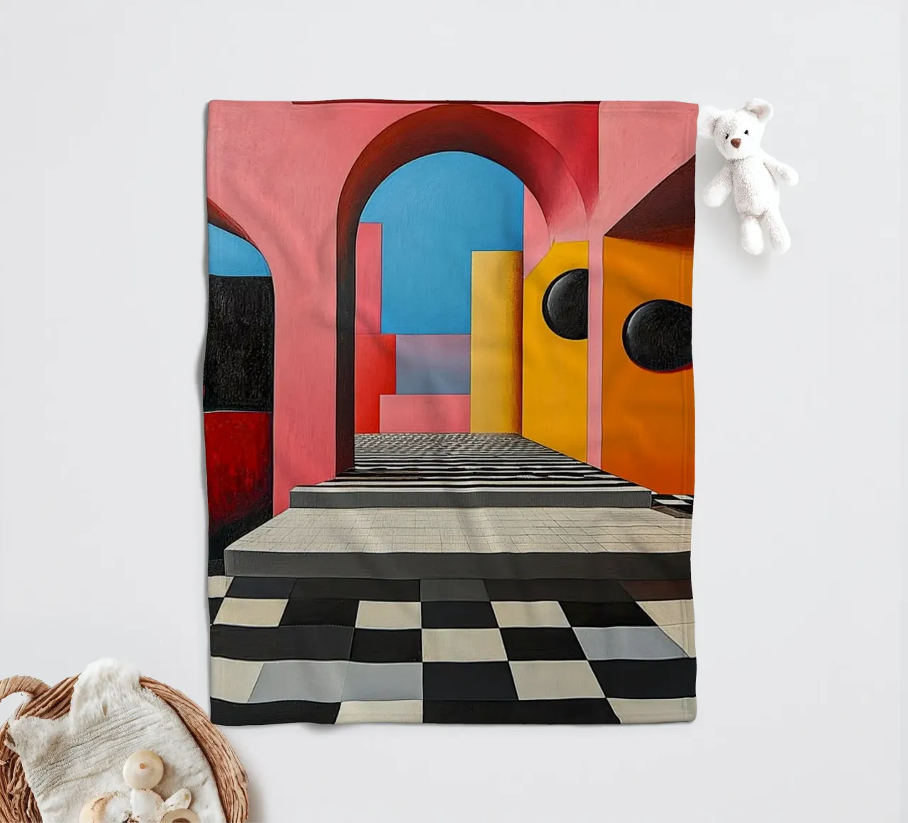 Surrealism Architecture Design Geometry fleece blanket by Nikis Art Studio