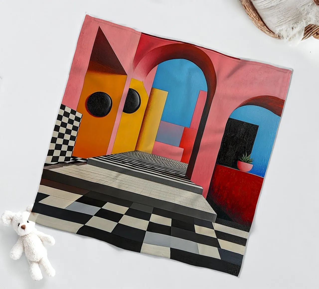 Surrealism Architecture Design Geometry fleece blanket by Nikis Art Studio