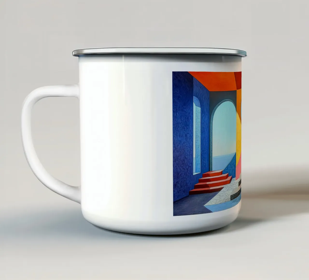 Surrealismus Architektur Design Geometrie Emaille Tasse von Nikis Art Studio