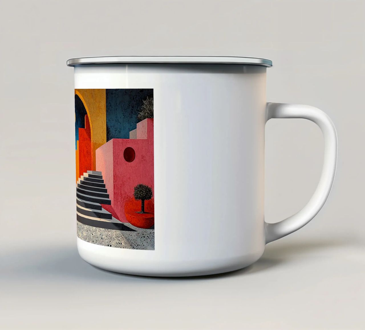 Surrealismus Architektur Design Geometrie Emaille Tasse von Nikis Art Studio