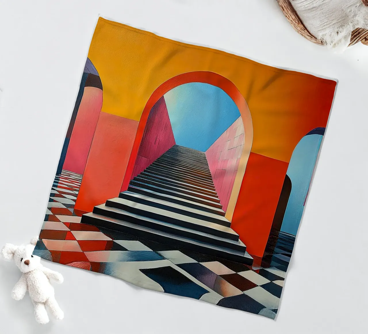 Surrealism Architecture Design Geometry fleece blanket by Nikis Art Studio