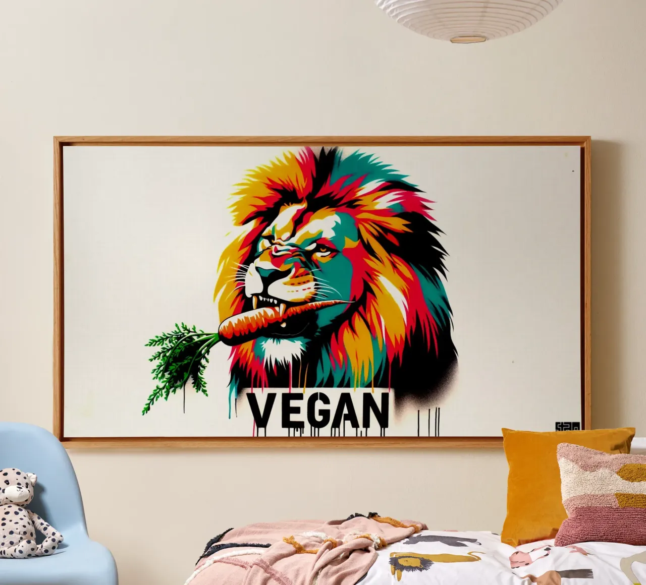 vegan lion – Stencil, Graffiti & Streetart canvas met Baklijst van STAN Z.