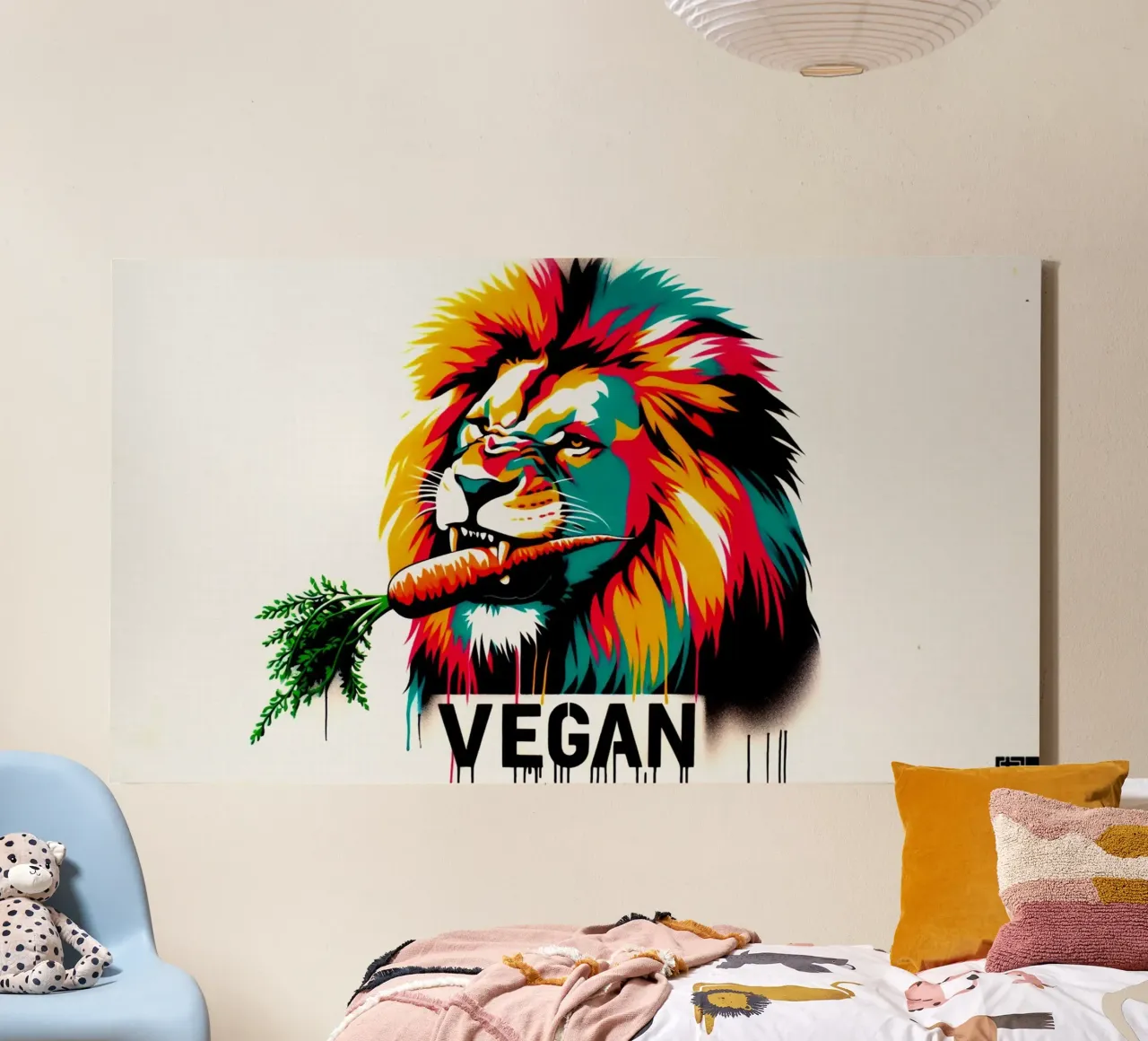 vegan lion – Stencil, Graffiti & Streetart canvas met Baklijst van STAN Z.
