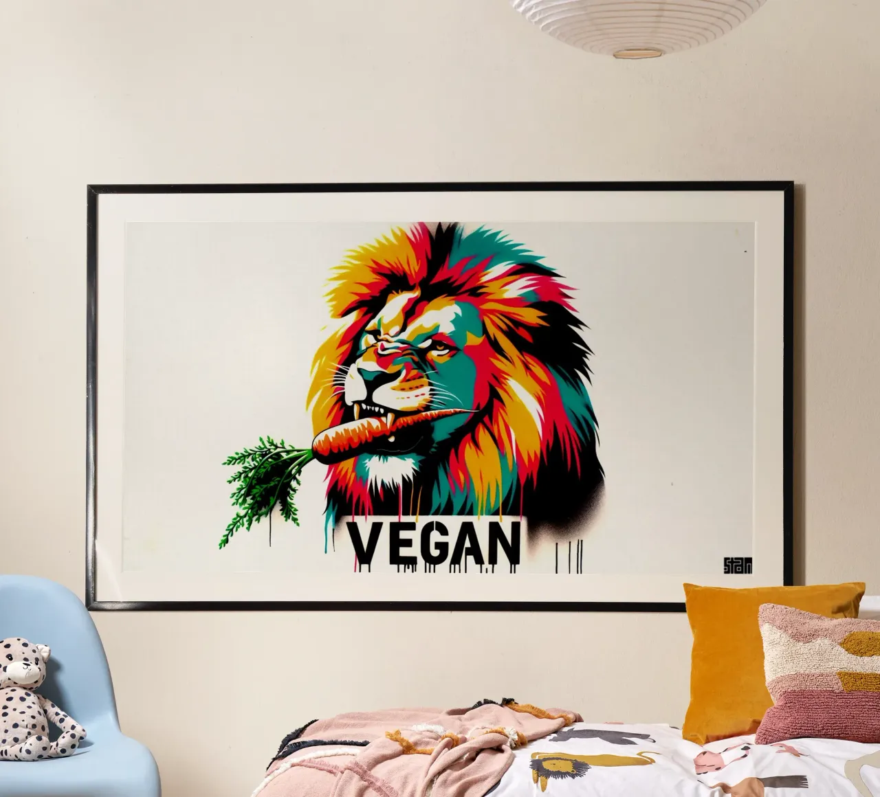 vegan lion – Stencil, Graffiti & Streetart poster con telaio in legno da STAN Z.