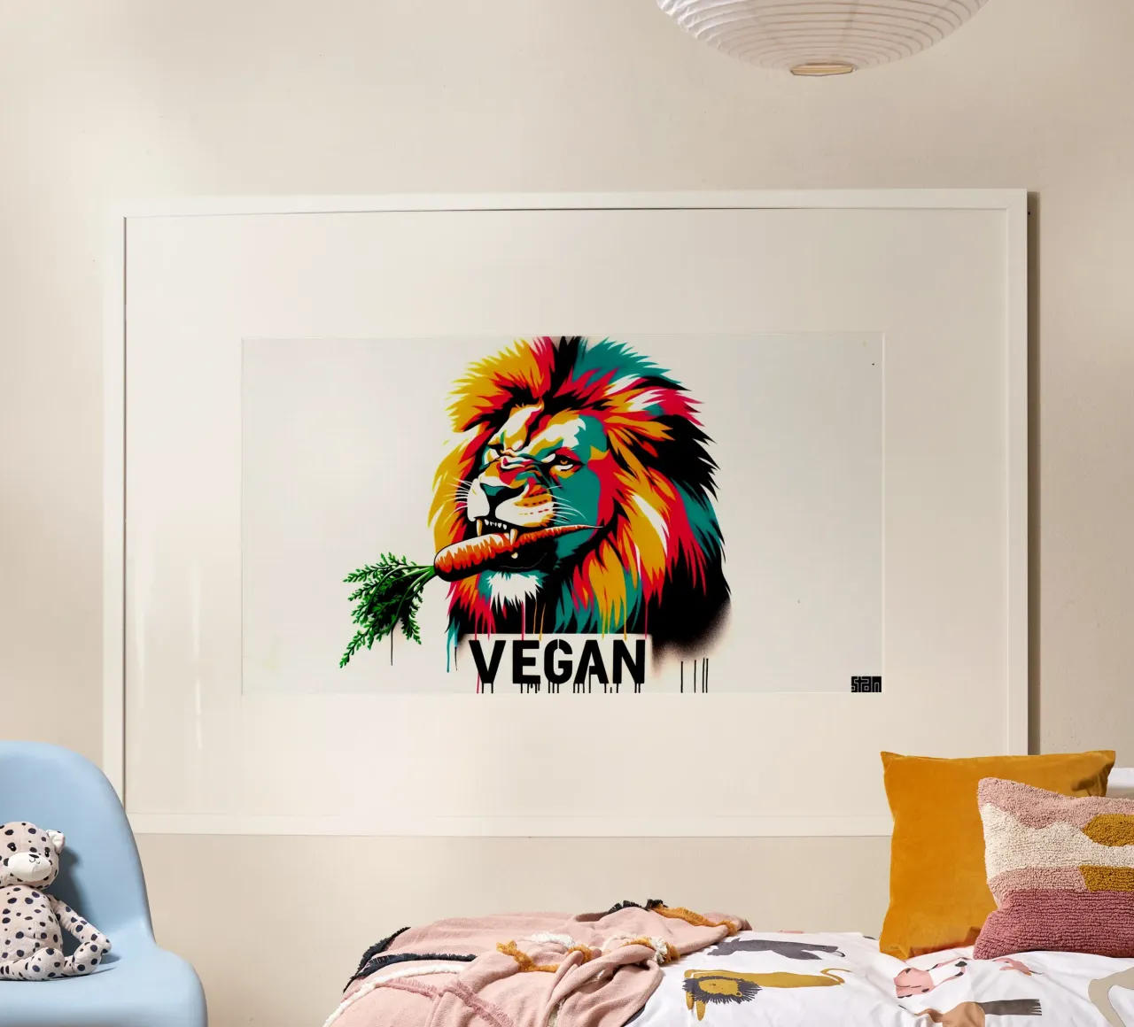 vegan lion – Stencil, Graffiti & Streetart poster con telaio in legno da STAN Z.